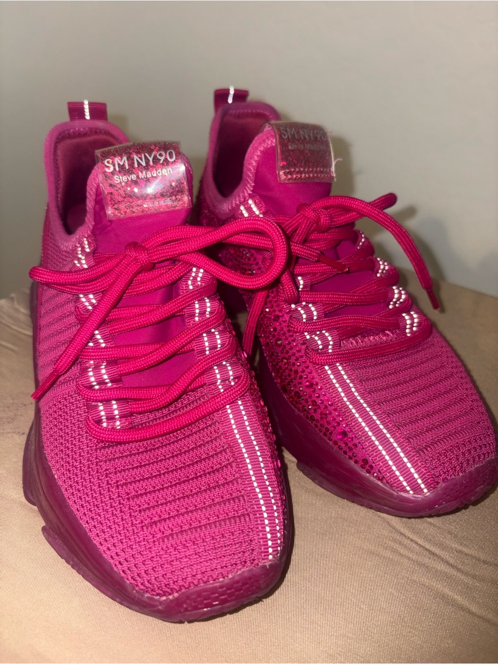 Steve Madden Hot Pink Knit Lace-Up Sneakers